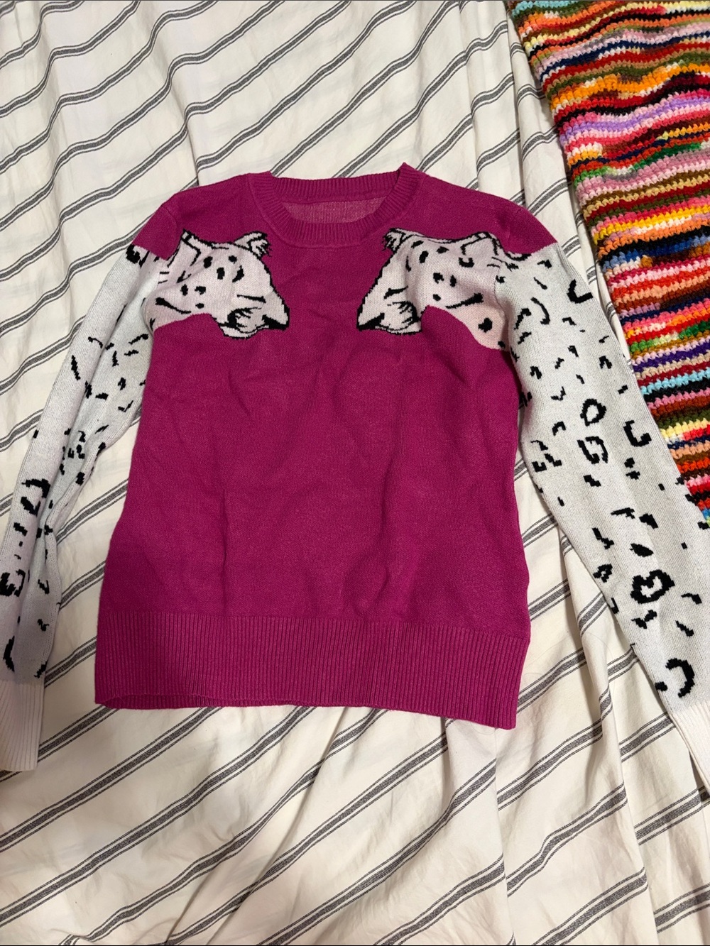 Magenta Animal-Accent Pullover Sweater - Women's